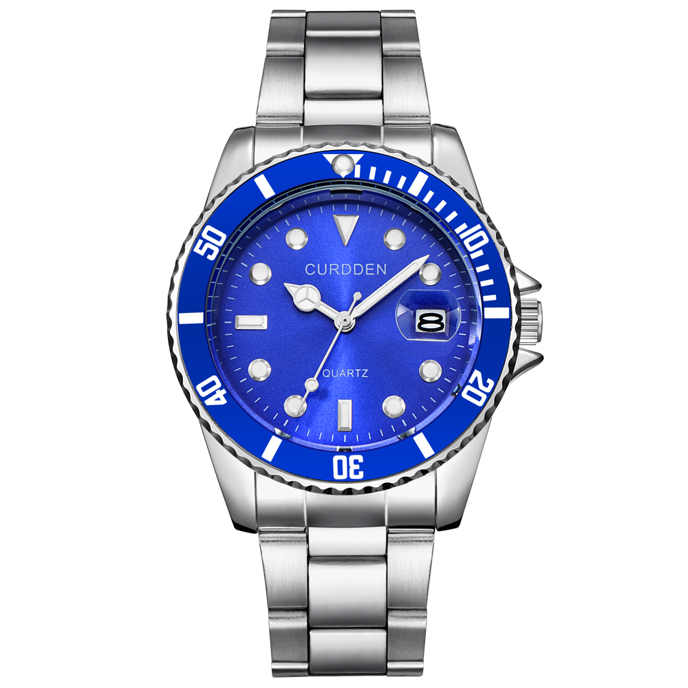 1 ud./lote, relojes de CURDDEN de para Hombre, Reloj de cuarzo con fecha de acero inoxidable a la para Hombre, Reloj de pulsera grande para Hombre Grande: Azul