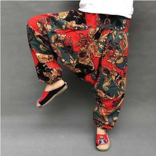 Pantalon femme sarouel Baggy imprimé décontracté Hippie Joggers pantalon croisé pantalon ample Aladdin lanterne jambe large coton lin pantalon Plus: 003