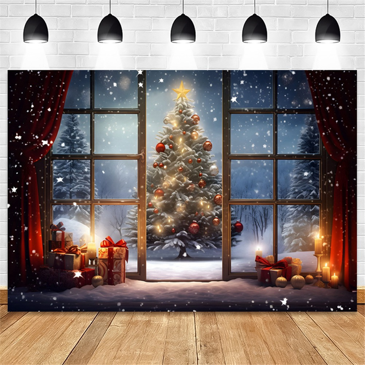 210X150cm Christmas Background Cloth Christmas Tree Snowflake Party Decoration Children Photography Background Cloth,A-Elect