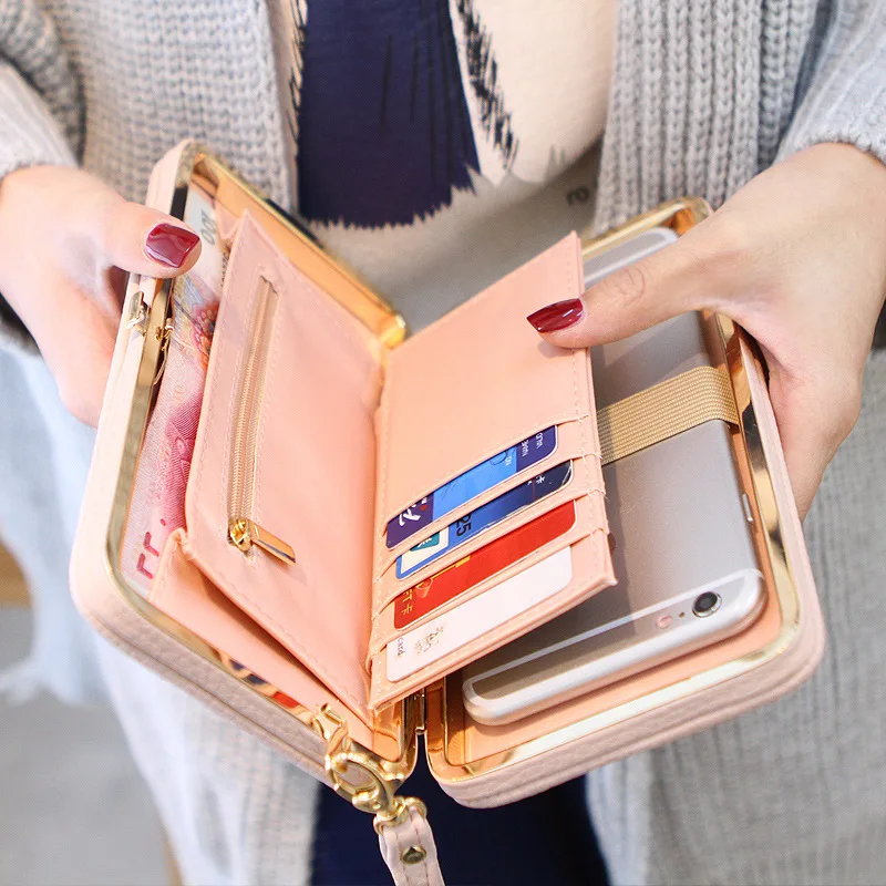 Nuevas carteras clásicas de , cartera para mujer, bolso móvil con lazo, tarjetero largo, bolso de mano de bolsillo, billetera bonita