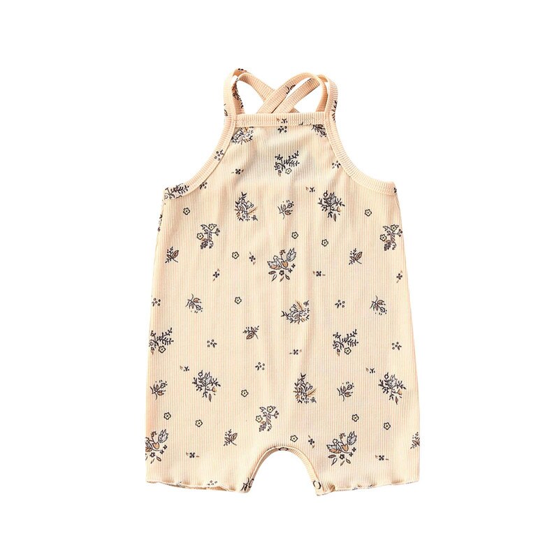 Atmungsaktive Kleinkind ärmellos Spielanzug Sommer Süße Stil Baby Jungen Mädchen Blumen- Werk Druck Kreuz Nacken Riemen Strumpf Gesamt: A / 6m