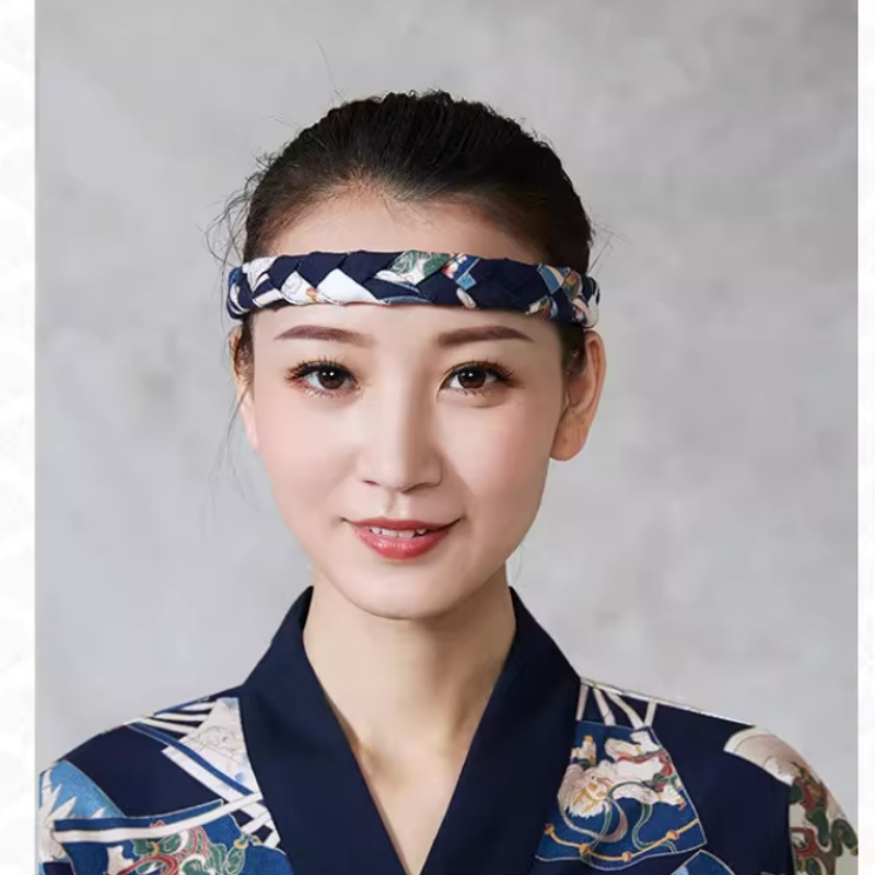 Hand Woven Japanese Cuisine Headband Sushi Head Strap Men Work Chef Vintage Waiter Headdress For Men Women: Pale pinkish gray