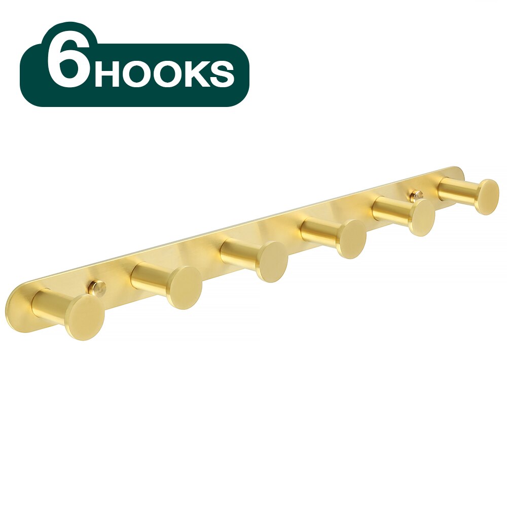 Gancho para colgar en la pared del baño, Perchero de acero inoxidable 304, accesorios de baño negros, 3-6 ganchos: Golden 6