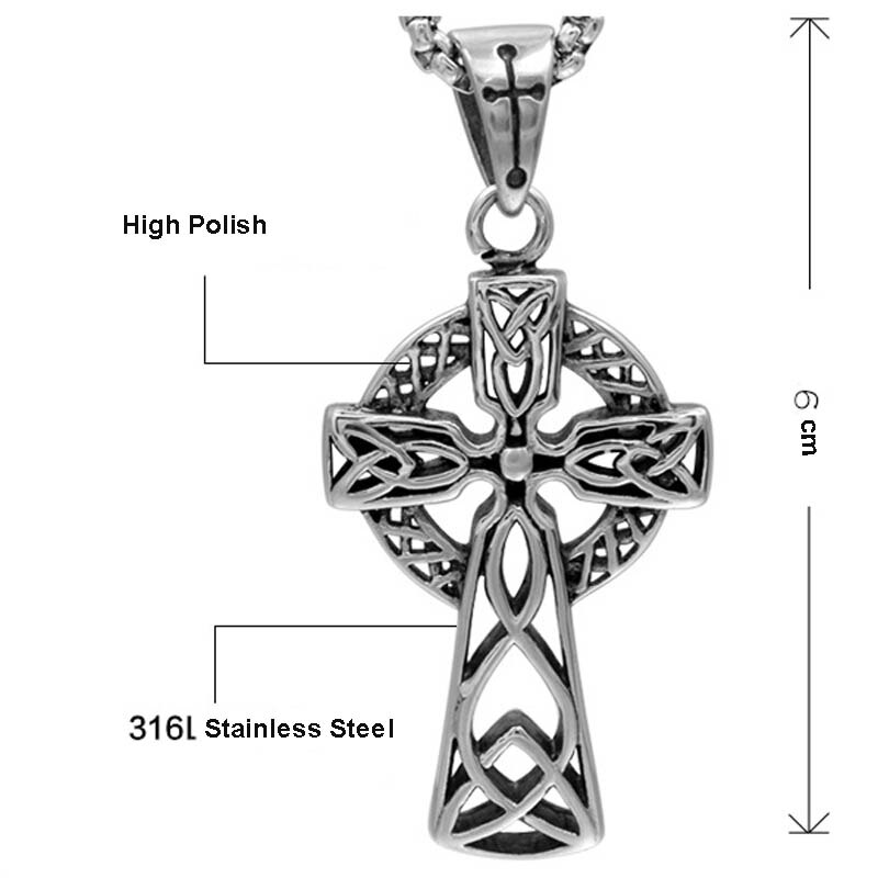 retro Kreuz Wikinger irisch Konzentrischen Knoten Anhänger herren Halskette Lange Kette 24 Zoll Edelstahl Halsketten Punk Männlichen Schmuck