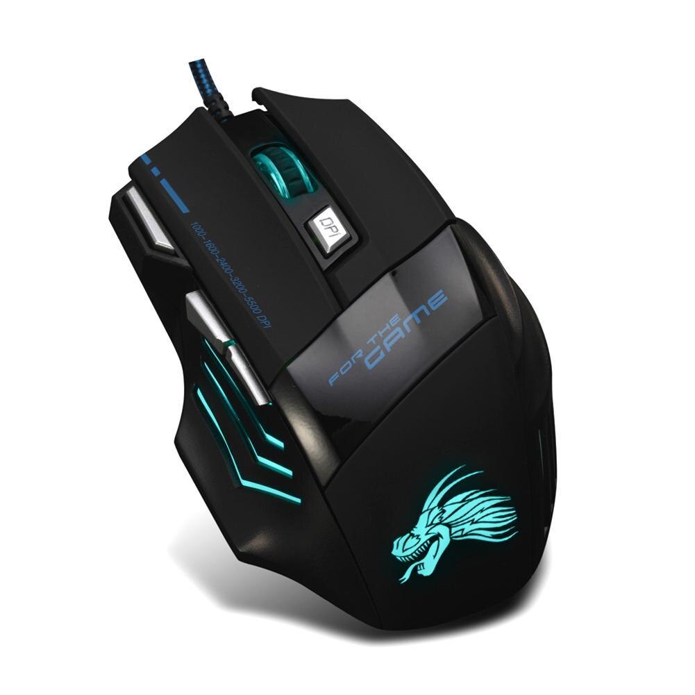 Vodool usb kablet gaming mus 7 knapper 5500 dpi justerbar led bakgrunnsbelyst optisk datamaskin mus gamer mus for pc bærbar notebook
