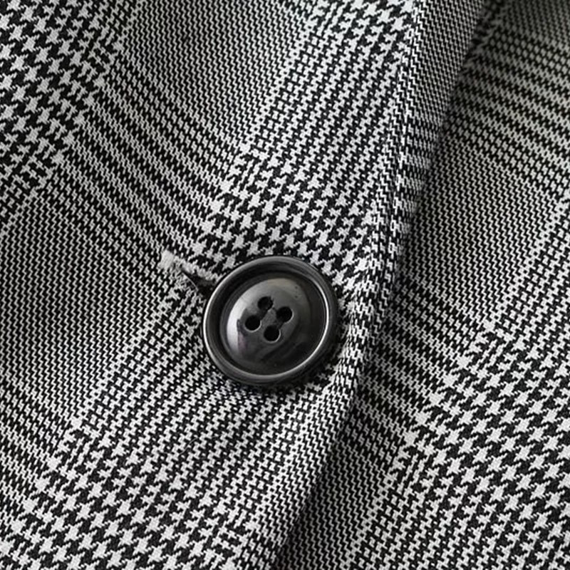 Grå ternet blazer kvinder vintage jakker med én knaplomme forår efterår afslappet løs jakkesæt dame