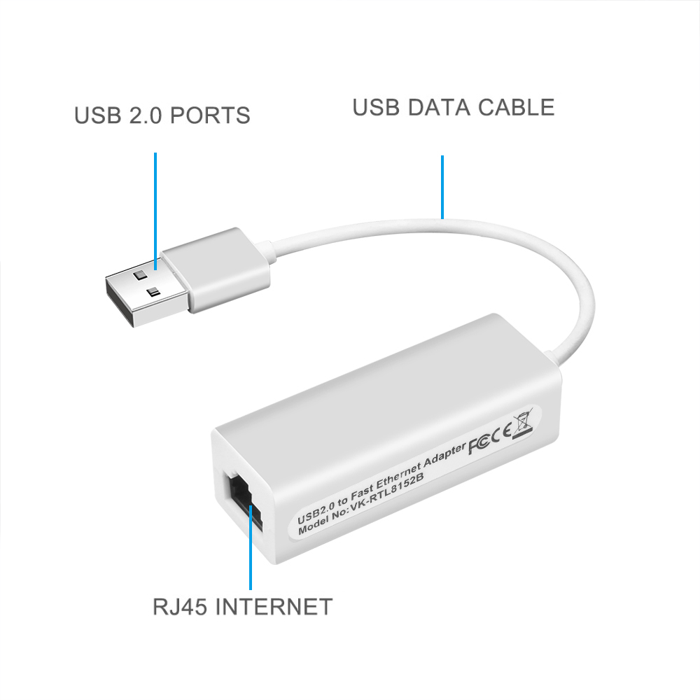 Portable USB 2.0 to RJ45 Ethernet Network Card RTL8152B Chip Lan USB Adapter 10/100Mbps for PC windows 7 8 10 XP Tablet Laptop