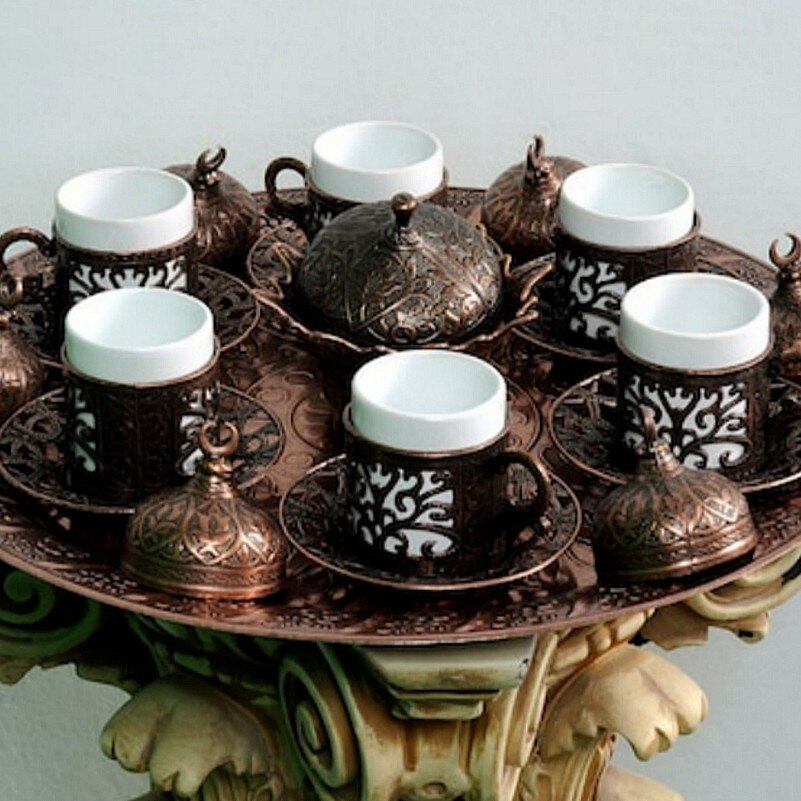 Copper Coffee Set 1-2-6-Piece Coffee Cup Set Made of Copper Silver Color Coffee Cup Porcelain Cup Set Espresso Glass Coffee Cup