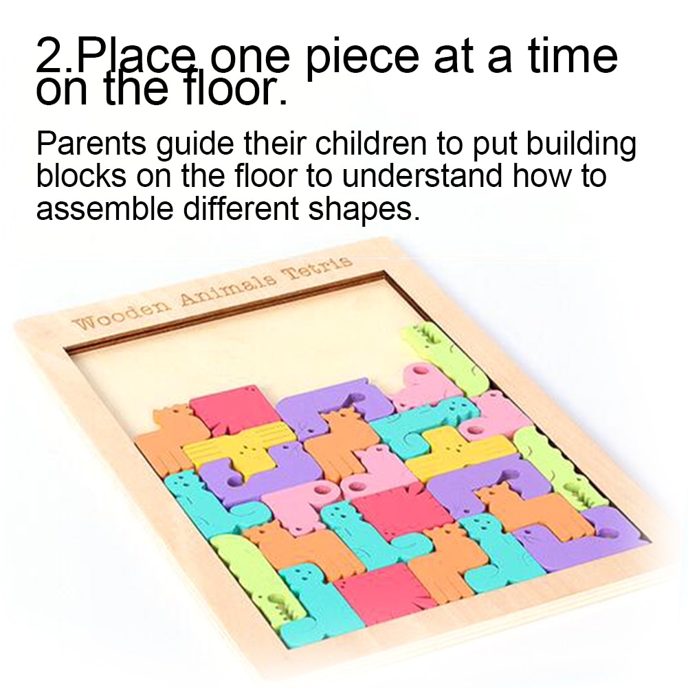 Rompecabezas de Tetris de animales de dibujos animados para niños, rompecabezas de madera Tangram, juego de Tetris, juguete educativo para niños, juguete de para aprendizaje