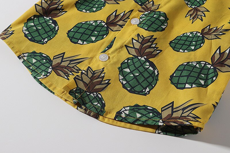 Camiseta de manga corta con piña impresa para bebé, verano , algodón, informal, cuello vuelto, 0-3 años
