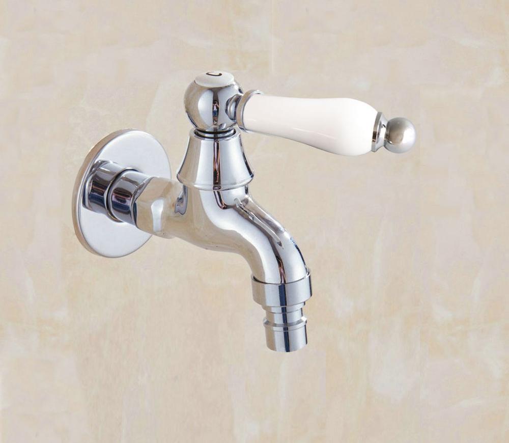Polished Chrome Ceramic Handle Washing Machine Faucet, Mop Pool Faucet Sink Water Taps Toilet Cold Bibcock ZD085: C Style