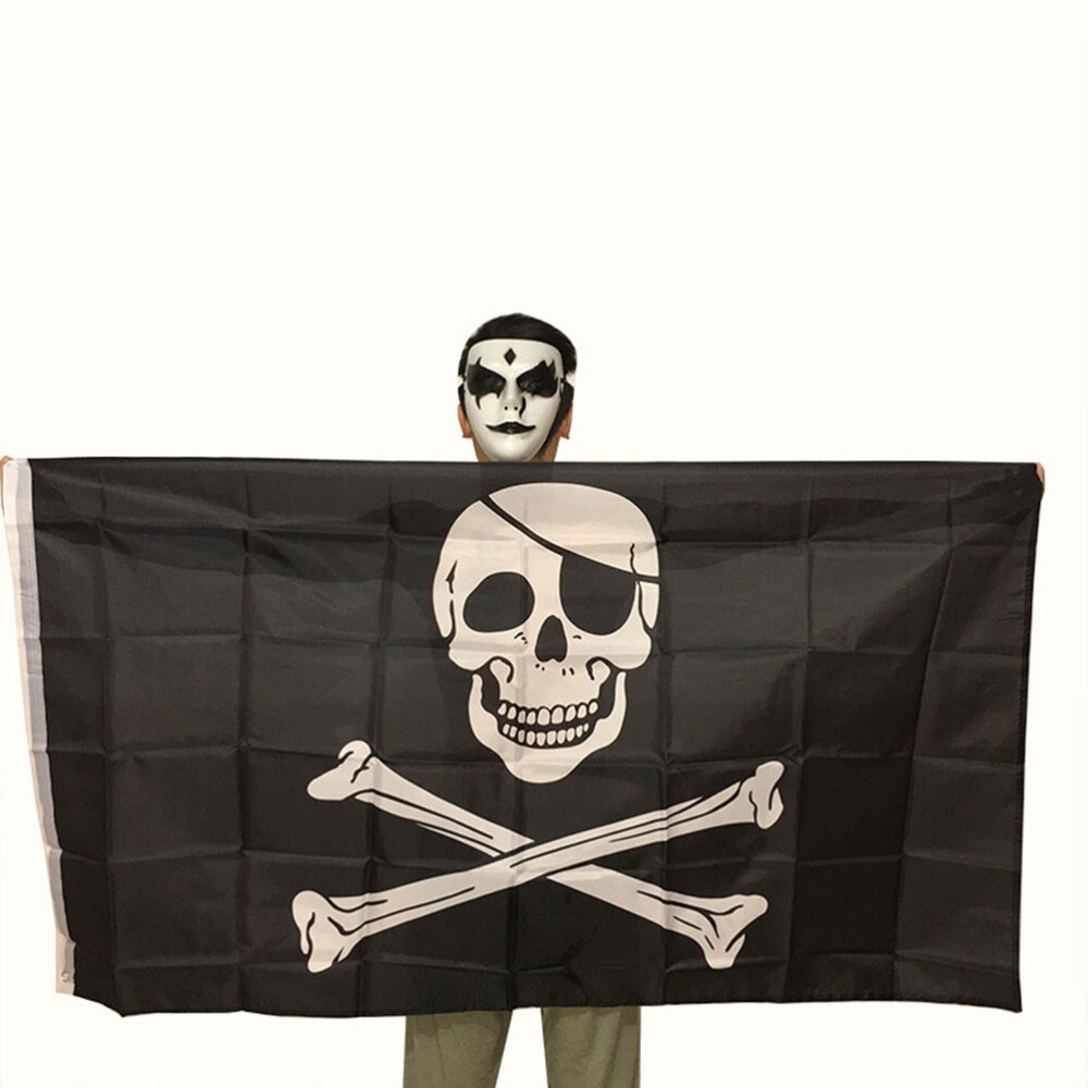 90x150cm Halloween Pirate Skull Flag Creepy Home Haunted House Decoration Black And White Pirate Flag Props For Cosplay: Default Title