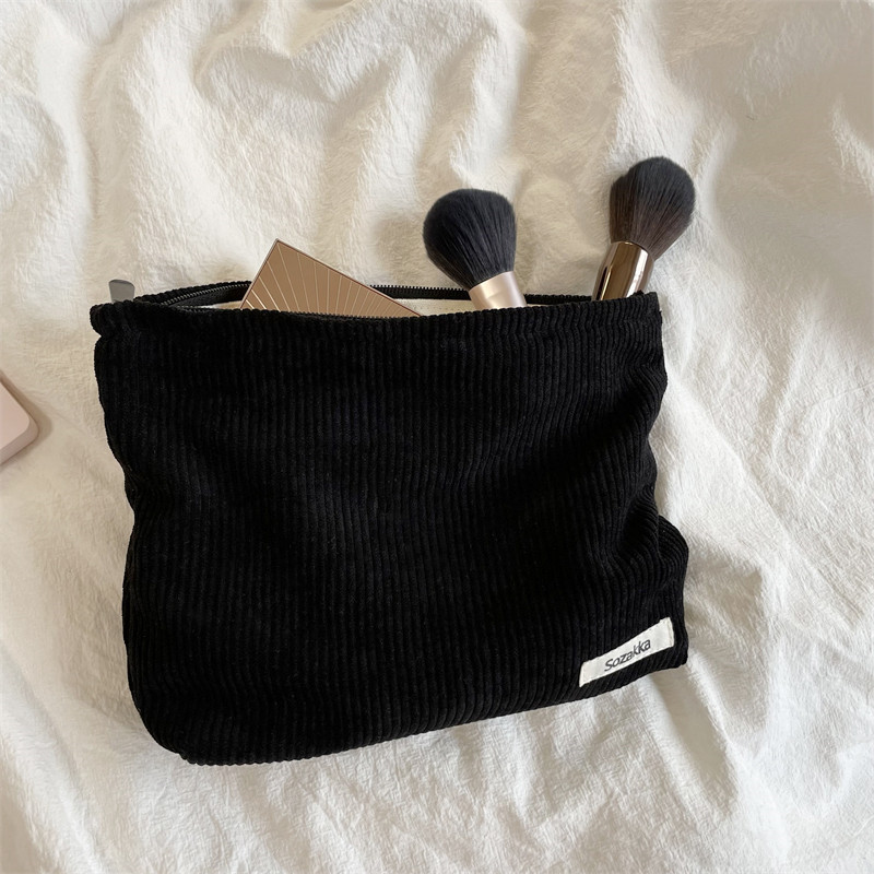 Bolsa de cosméticos de viaje de pana, bolsa de almacenamiento de maquillaje portátil, monederos para mujer de gran capacidad con cremallera, organizador de maquillaje, bolso de mano de almacenamiento: Beige