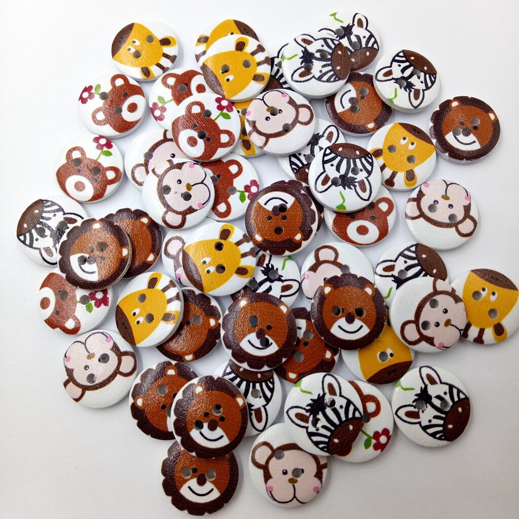 50Pcs Painted Cartoon Dier Houten Knopen Naaien Ambachten Voor Kinderen 20 Mm