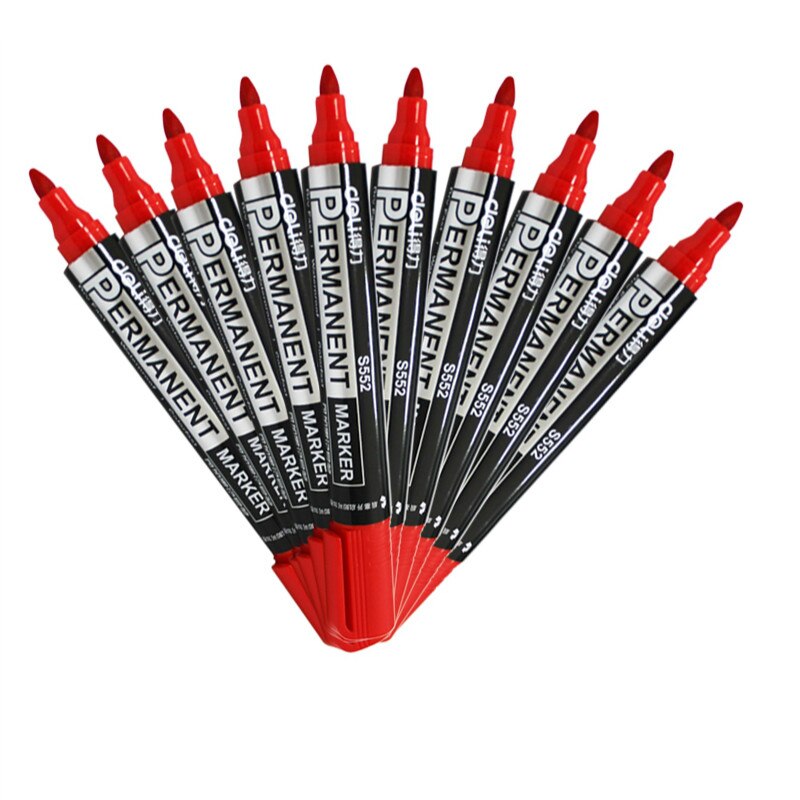 Deli 10 stuks Marker Pen Inkt Pen voor Markering Permanente Non-fading Olie Marker Pen 1.5mm Grote Ronde teen Kantoor School Schriftelijk Supply: A