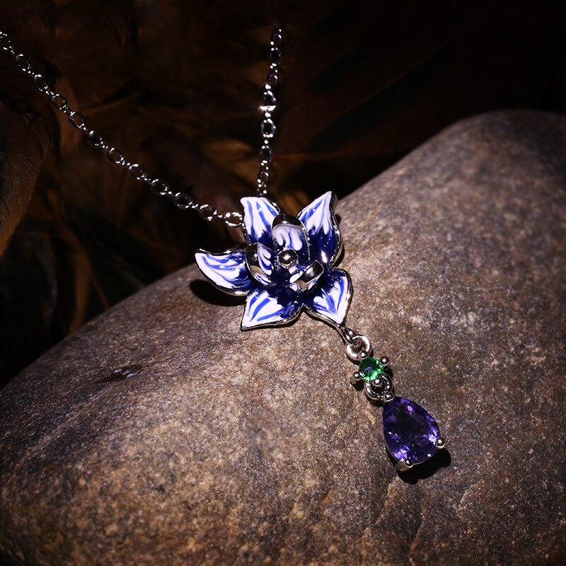 Conjunto de joyería de para mujer, estampado de flores, collar esmaltado hecho a mano, conjunto de pendientes, joyería para y boda: necklace