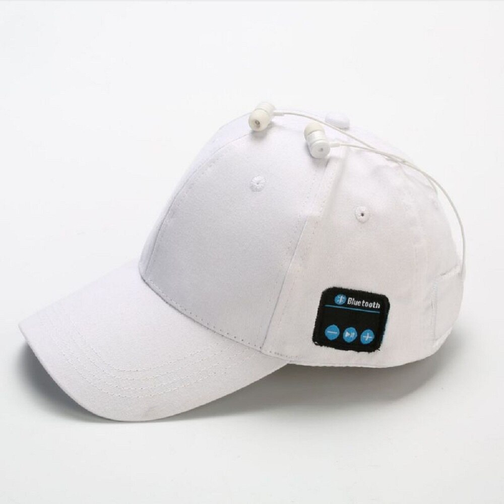 Trådløs bluetooth hat udendørs sport baseball cap hovedtelefoner kalder musik sun cap trådløse hovedtelefoner til løb: Hvid
