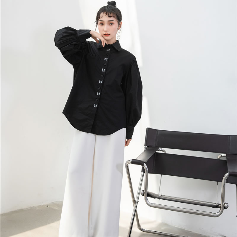 XITAO-Blusa holgada de otoño para mujer, camisa negra con bordado de mariposa, de talla grande, XJ4984