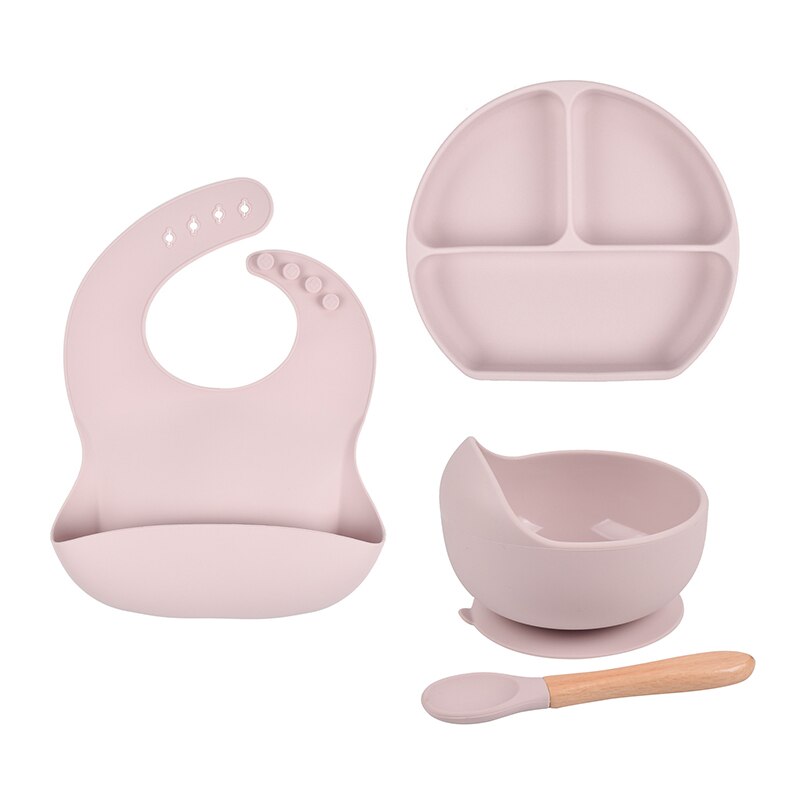 Juego de cuencos de silicona para bebé, juego de platos y cucharas sin BPA, vajilla para niños, plato de alimentación de succión antideslizante, platos de cena para niños, 4 unids/set: Y26
