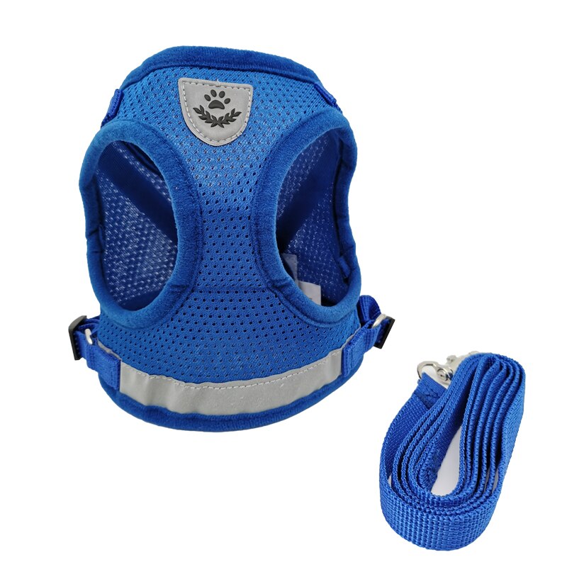 Kattenharnas kattenvest harnas en autogordel adapter verstelbaar reflecterend zacht mesh harnas voor kat puppy ontsnappingsveilig: Blauw / Xs