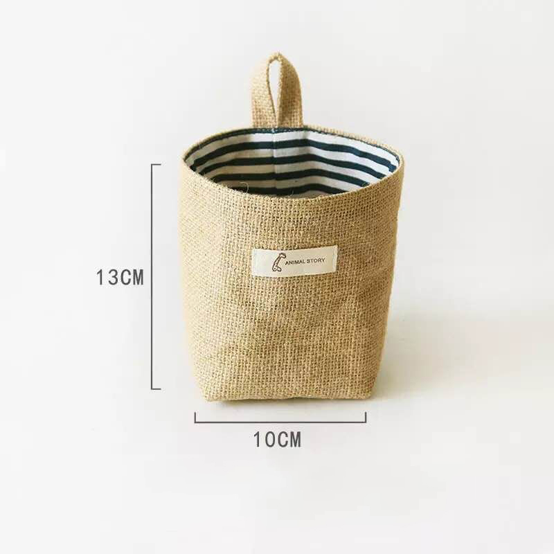 Hanging Storage Basket Jute Cotton Linen Pocket Storage Box Small Sack Sundries Organizer Cosmetic Organizer Home Decor: As picture6