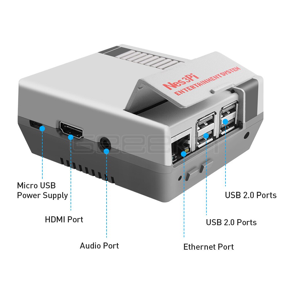 GeeekPi Nes3Pi NES Style Case Kit ABS Functional Cooling Fan Heatsinks Screwdrivers for Raspberry Pi 3B+ / 3B /2B