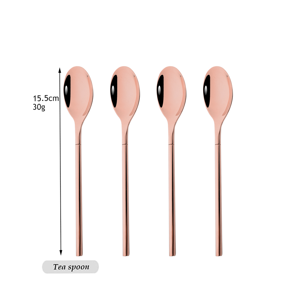 Drmfiy 4/16pcs Noir Ensemble de Vaisselle Couteaux Fourchettes Cuillères Couverts En Acier Inoxydable Couverts Couverts Cuisine Vaisselle: Rose Teaspoon 4pcs