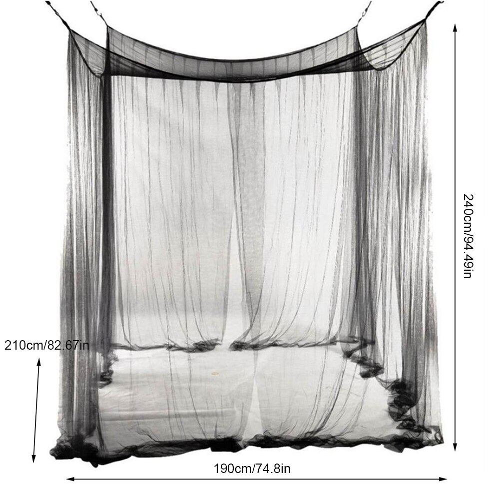 Klamboe polyester zwart wit voor tweepersoonsbed met vier hoeken, bedhemel, klamboe, queensize, kingsize beddengoed