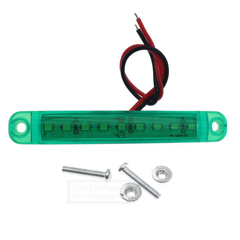 2x Green 9LED Bus Truck Trailer Truck 24V LED Lights Side Marker Light Waterproof LED Light Tail Indicator Parking Light