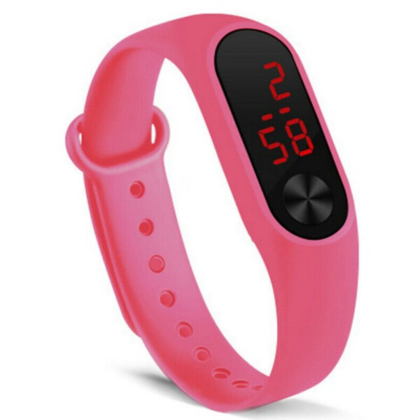 Silicone LED Display Waterproof Watch Digital Wristwatch Kids Students LXH: Rose Red
