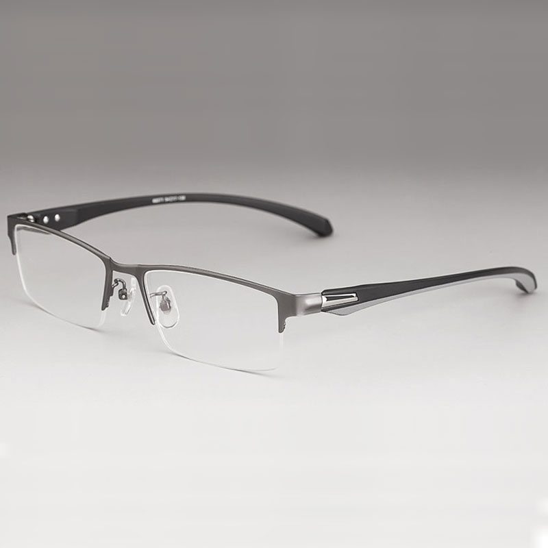 Montura de aleación para gafas para hombre, lentes flexibles, piernas, Material de aleación de galvanoplastia IP, borde completo y medio borde: GraySemiRim