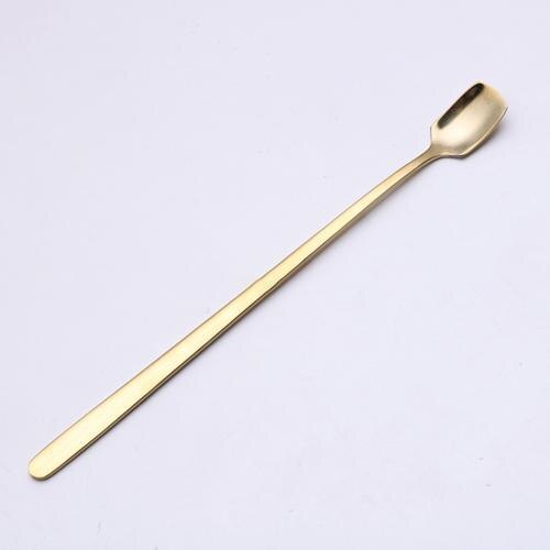1PC Stainless Steel Coffee Spoon Long Handle Colorful Coffee Scoops Dessert Tea Cocktail Stirring Spoon Kitchen Gadget Tableware: Golden