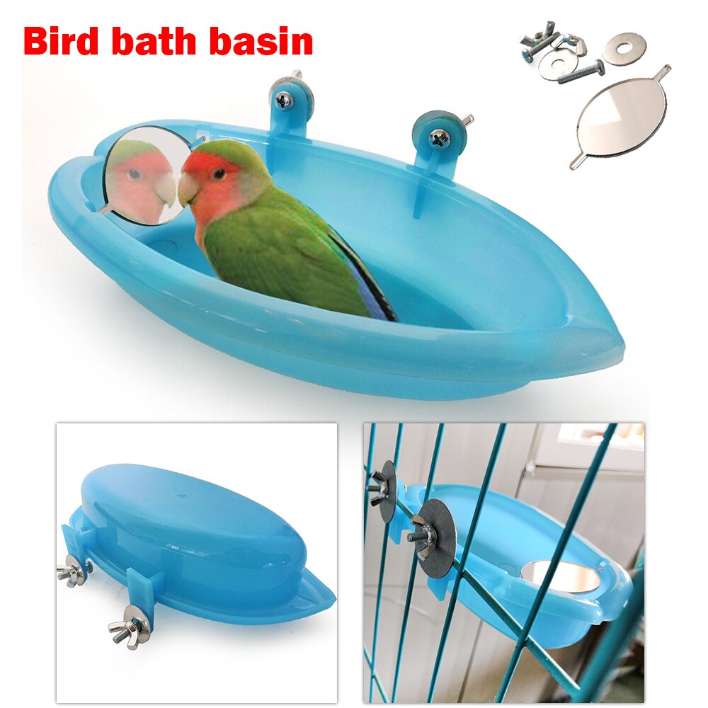 Papegøje badekar med spejl fuglespejl bad bruseboks lille fugle papegøje bur mad drikkeskål fugle legetøj tilbehør til kæledyrsbur