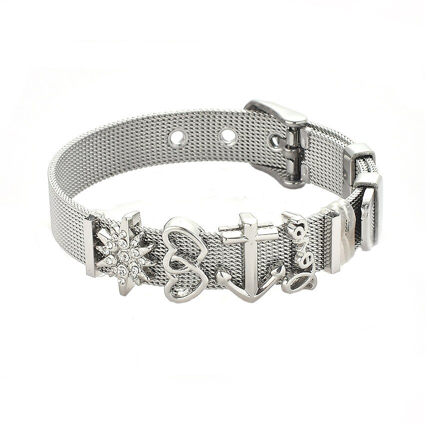 Jewelry Stainless Steel Mesh Charms Bracelet Set with Rubber Preventer DIY Fine Bracelets For Women Men: ST013