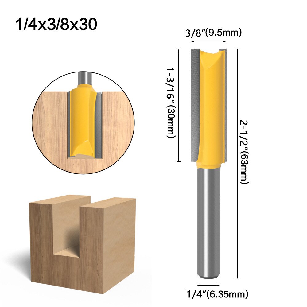 Vástago 1/4, brocas rectas de 2 ranuras para herramientas de carpintería, brocas de enrutador para madera, carburo de tungsteno, fresas para fresadora CNC para madera: 6.35x9.2x30mm