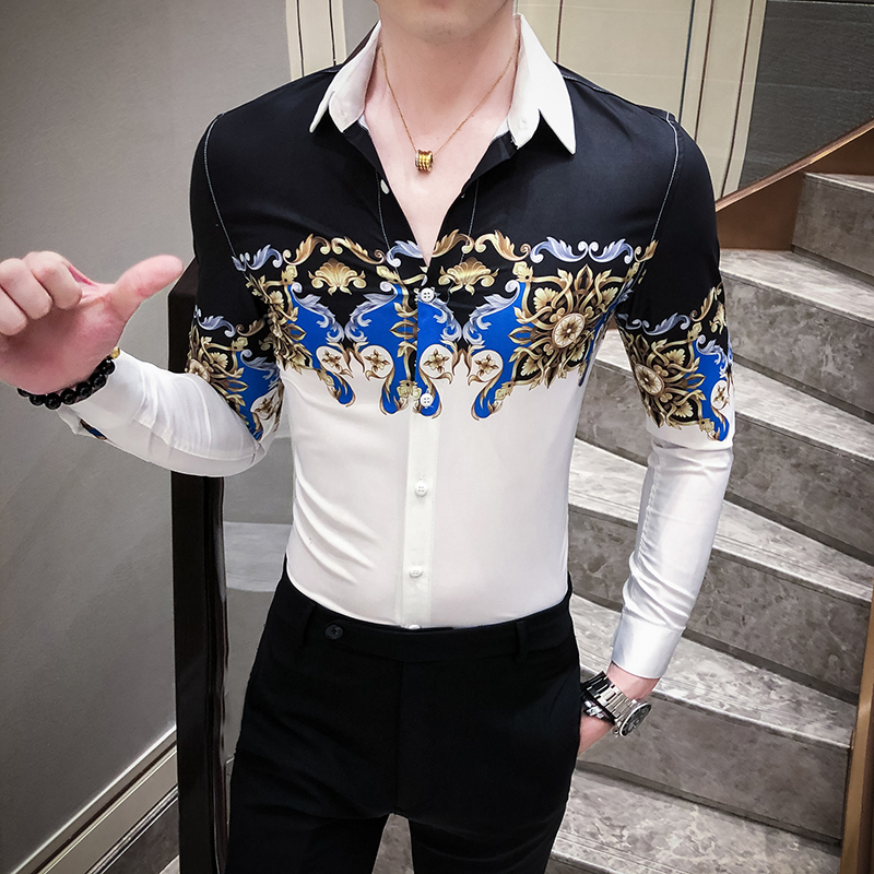 chemise homme automne chemise homme manche longue impression coupe slim chemises hommes de luxe