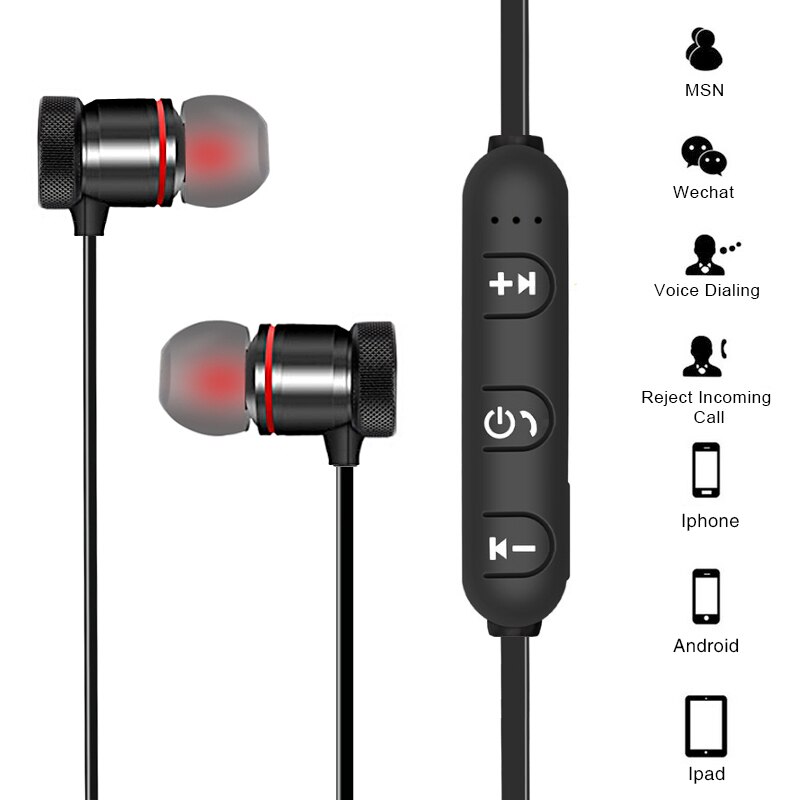 M9 magnetische draadloze bluetooth in-ear hoofdtelefoon oordopjes met microfoon voor smartphone + hoofdtelefoon opbergdoos