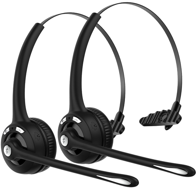 Mpow 015 Pro Wireless Headphone V5.0 Bluetooth Headset with Noise Cancelling Mic For Trucker Driver Call Customer Service: 2PCS Black-AB