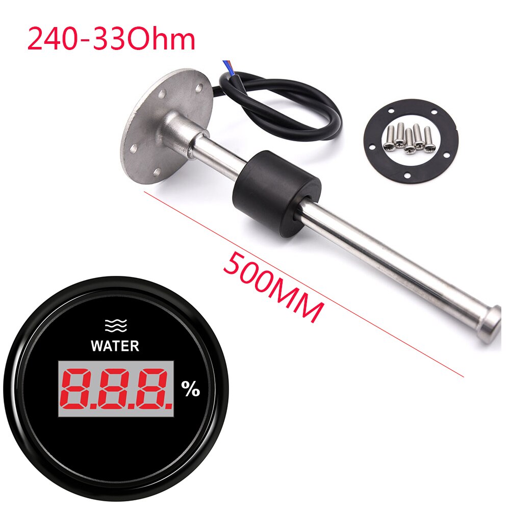 52mm Water Level Gauge With Colorful Backlight - 240-33Ω Range, DC9-32V For RV, Boat, Yacht Dashboard (Black Dial, Silver Cover)