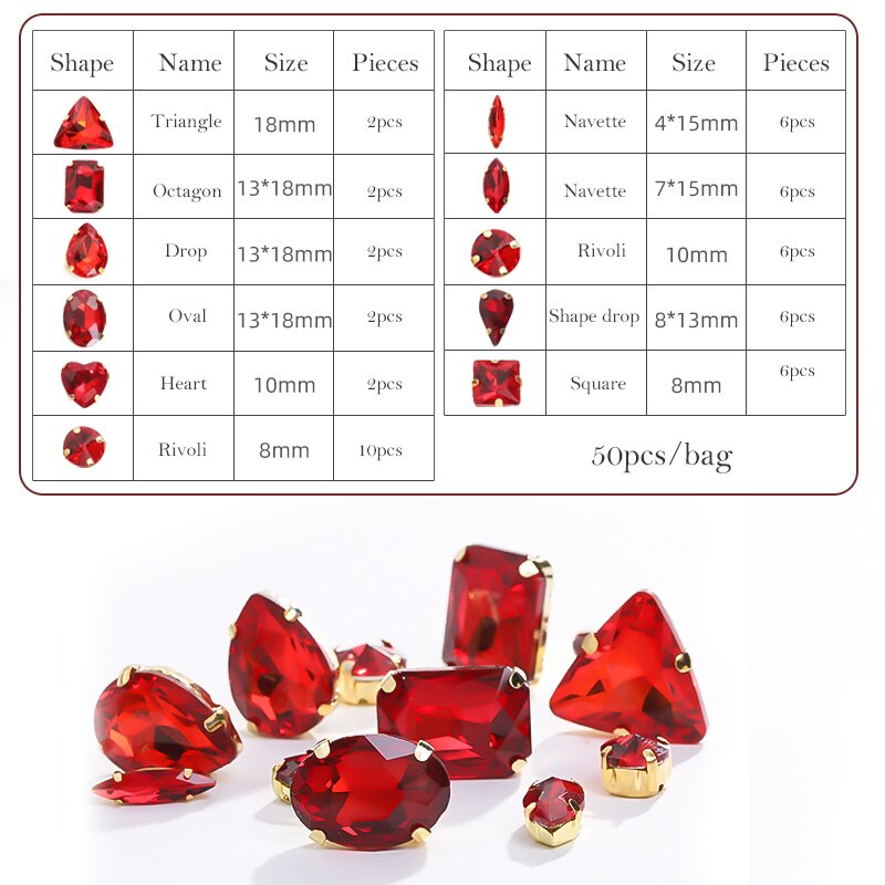 Astrobox Fancy 50 Stuks Gemengde Vorm Met Klauw Naai Rhinestone Crystal Voor Kleding &amp; Accessoires Glas Steen Diy Sieraden maken