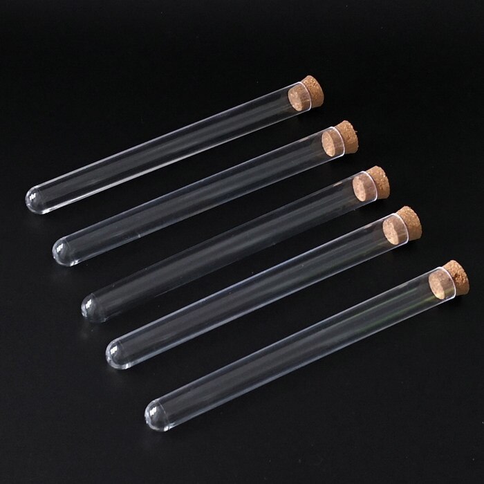 20pcs/pack 15x150mm plastic test tube with cork, U-shape Bottom Wooden Cap Container for school laboratory