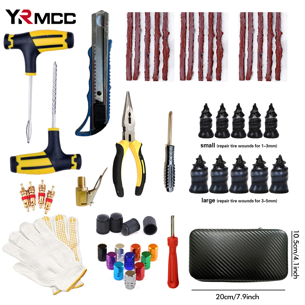 Kit de reparación de neumáticos de coche, herramientas de enchufe de punción, punción de neumáticos de motocicleta, tiras de neumáticos de coche de emergencia, Kit de herramientas de reparación de pegamento, accesorios para coche