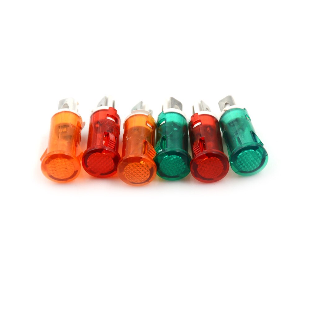 10 stk signalindikatorlampe panelmontering neonrød grønt gule lys 220v 110v 12v/24 vdc 10mm mdx -11a pilotstyring