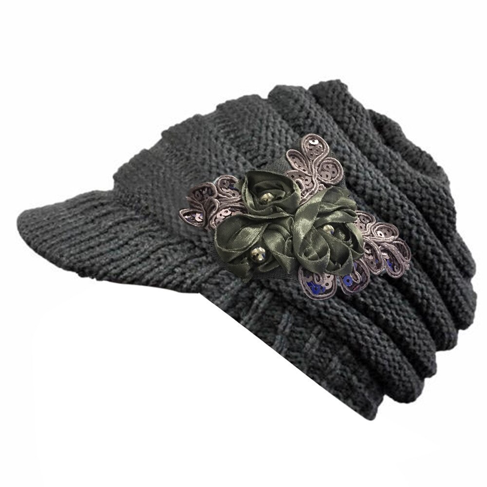Vrouwen Gebreide Warme Muts Koreaanse Versie Van De Herfst En Winter Dames Hoed Rand Pailletten Applique Effen hoed