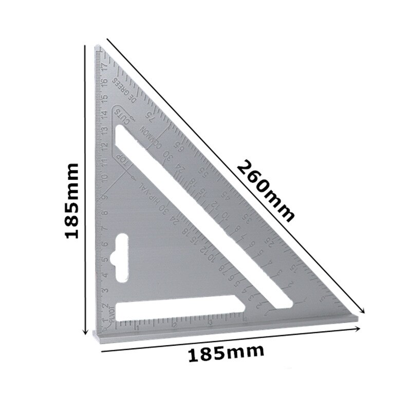 Regla de ángulo Triangular de 7 pulgadas, herramientas de boceto, medición Triangular de 90 grados, Ángulo Cuadrado de velocidad de carpintería: Silver