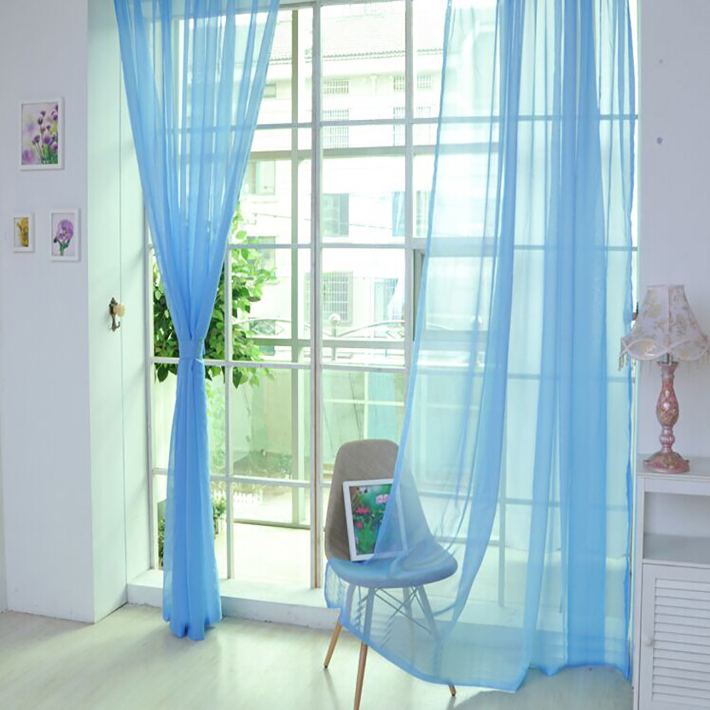 2 PCS 100x270cm rainbow Curtain Pure Color Tulle Door Window Curtain Drape Panel Sheer Scarf Valances Modern bedroom Living Room: K