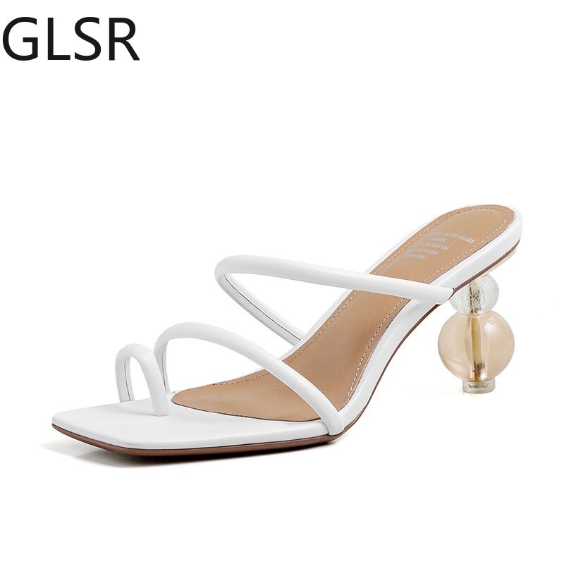 Vormige Hoge Hakken Sandalen Zomer Witte Vierkante Teen Dames Schoenen Transparant Kristal Hak Slippers Vrouwen Luxe Sandalen