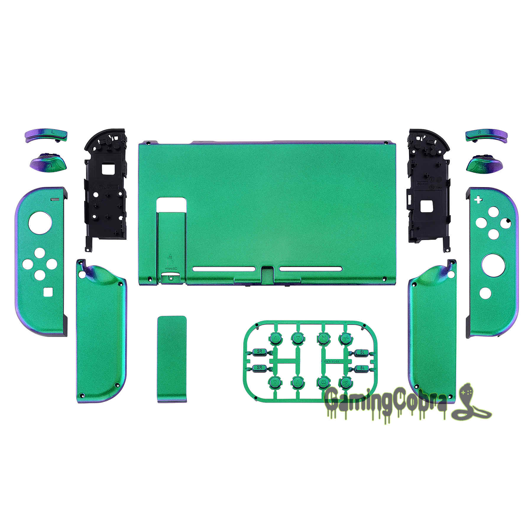 EXtremeRate-placa trasera personalizada para consola Nintendo Switch, carcasa para mando, conjunto completo de botones: Green Purple Blue