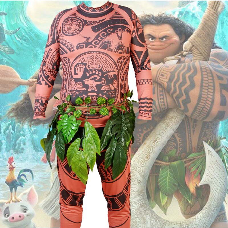 Maui cosplay kostymer barn top byxor peruk leksak glänsande sång krok halloween cosplay kostymer moana cos carnaval förklädnad