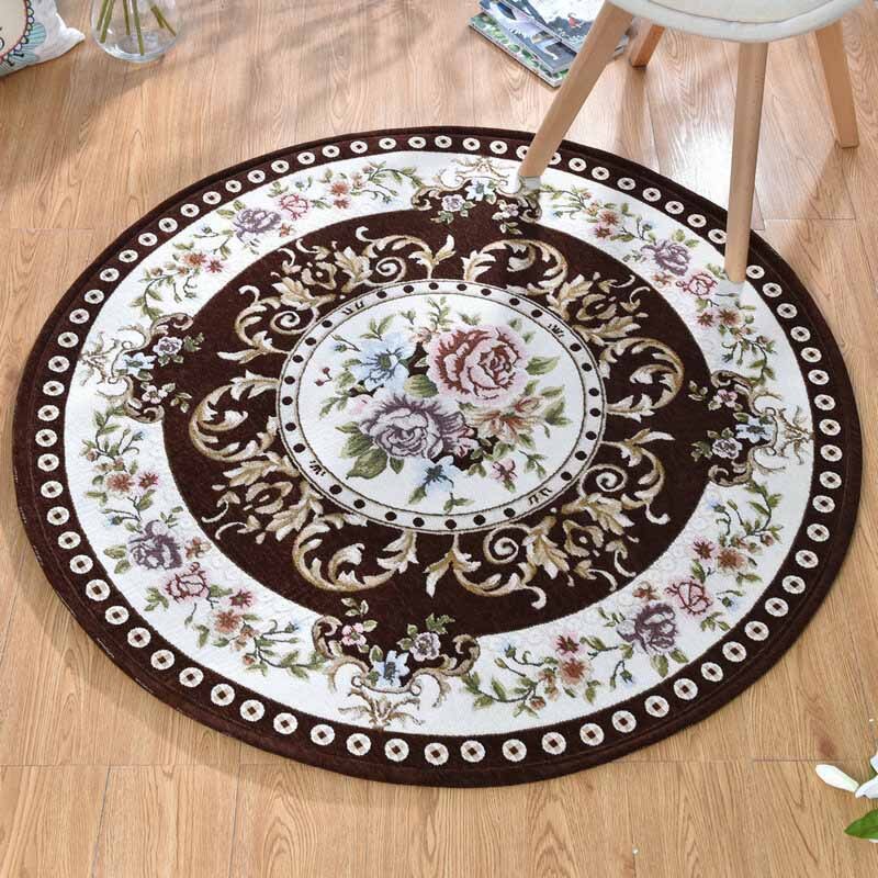Luksus rundt tæppe til stuen jacquard klassiske skridsikre blomstrede gulvmåtter soveværelse børn lege vand absorption område tæpper: Farve  no 1 / Diameter 80cm